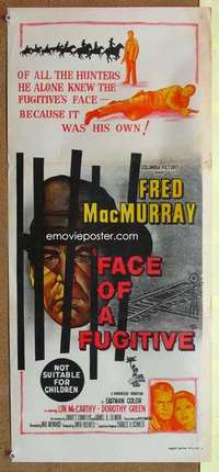 w496 FACE OF A FUGITIVE Australian daybill movie poster '59 Fred MacMurray