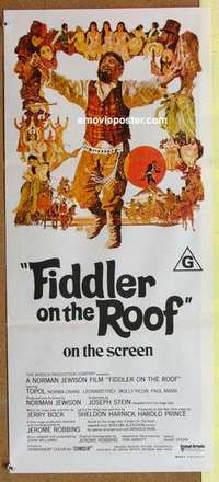 w502 FIDDLER ON THE ROOF Australian daybill movie poster '72 Topol, Picon