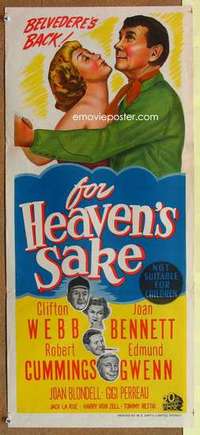 w514 FOR HEAVEN'S SAKE Australian daybill movie poster '50 Webb, Bennett