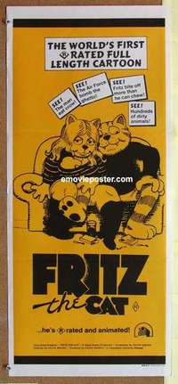 w525 FRITZ THE CAT Australian daybill movie poster '72 Ralph Bakshi cartoon!