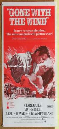 w545 GONE WITH THE WIND Australian daybill movie poster R70s Gable, Leigh