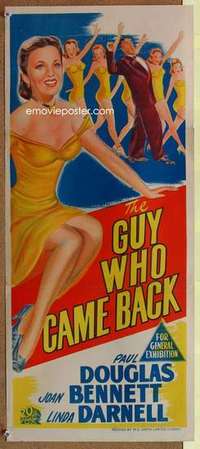 w563 GUY WHO CAME BACK Australian daybill movie poster '51 Paul Douglas, football!
