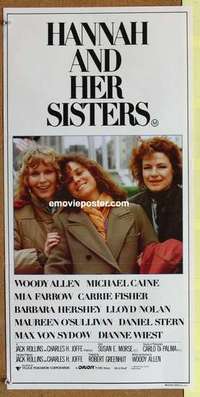 w569 HANNAH & HER SISTERS Australian daybill movie poster '86 Woody Allen