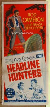 w572 HEADLINE HUNTERS Australian daybill movie poster '55 Rod Cameron, Julie Bishop
