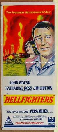 w577 HELLFIGHTERS Australian daybill movie poster '69 John Wayne, Red Adair