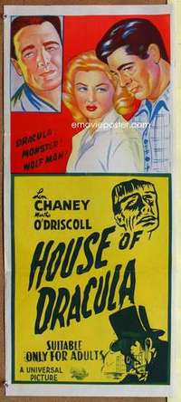 w585 UNIVERSAL stock Aust daybill 1950s Lon Chaney, John Carradine, Lionel Atwill, House of Dracula