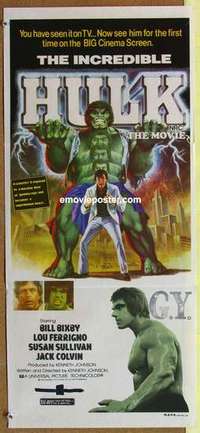 w599 INCREDIBLE HULK Australian daybill movie poster '77 Bixby, Ferrigno