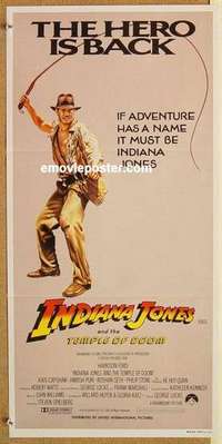 w602 INDIANA JONES & THE TEMPLE OF DOOM Hero is Back style Australian daybill movie poster '84
