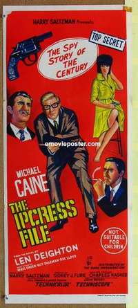 w606 IPCRESS FILE Australian daybill movie poster '65 Michael Caine as spy!