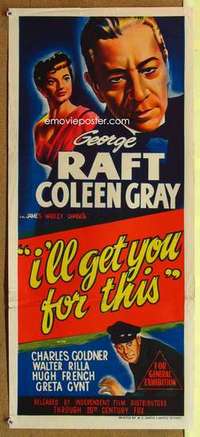 w665 LUCKY NICK CAIN Australian daybill movie poster '50 George Raft, Gray