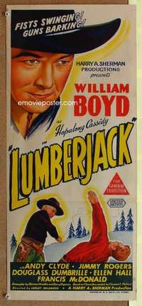 w666 LUMBERJACK Australian daybill movie poster '44 Hopalong Cassidy