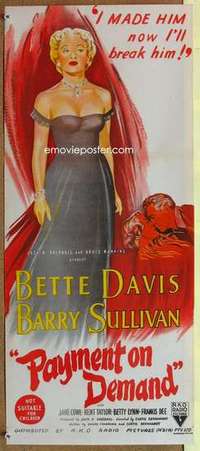 w764 PAYMENT ON DEMAND Australian daybill movie poster '51 Bette Davis