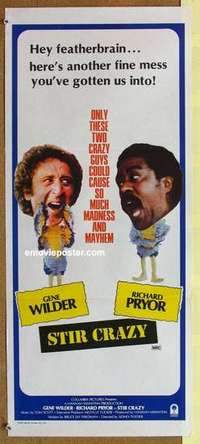w891 STIR CRAZY Australian daybill movie poster '80 Gene Wilder, Pryor