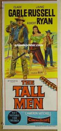 w909 TALL MEN Australian daybill movie poster '55 Clark Gable, Jane Russell