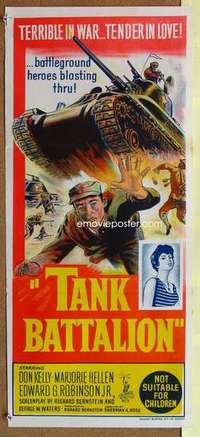 w912 TANK BATTALION Australian daybill movie poster '57 cool war image!