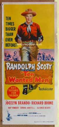 w923 TEN WANTED MEN Australian daybill movie poster '54 Randolph Scott