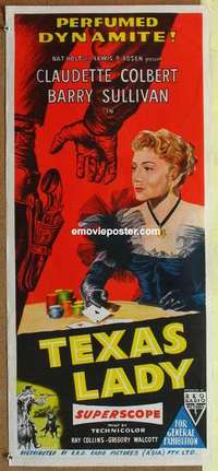 w927 TEXAS LADY Australian daybill movie poster '55 Claudette Colbert
