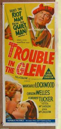 w965 TROUBLE IN THE GLEN Australian daybill movie poster '54 Orson Welles