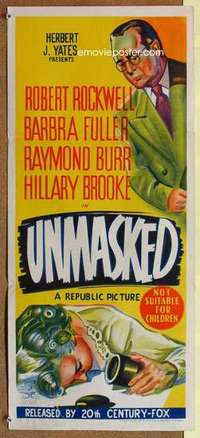 w974 UNMASKED Australian daybill movie poster '50 Robert Rockwell, shock story!