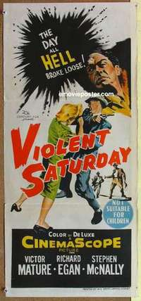 w987 VIOLENT SATURDAY Australian daybill movie poster '55 Victor Mature