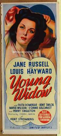 y021 YOUNG WIDOW Australian daybill movie poster '46 Jane Russell, Hayward
