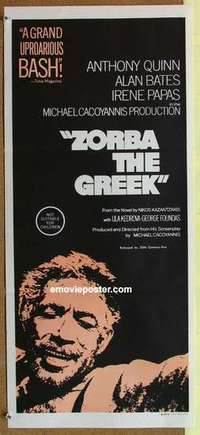 y025 ZORBA THE GREEK Australian daybill '67 directed by Michael Cacoyannis, Anthony Quinn close-up!