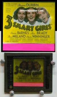 w113 3 SMART GIRLS magic lantern movie glass slide '36 Deanna Durbin, Barnes