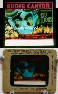 w034 KID MILLIONS magic lantern movie glass slide '34 Eddie Cantor, cool art!