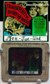 w149 TRANSATLANTIC MERRY-GO-ROUND magic lantern movie glass slide '34 Carroll