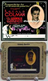 w181 UNHOLY GARDEN magic lantern movie glass slide '31 Ronald Colman, Wray