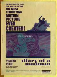 a248 DIARY OF A MADMAN Thirty By Forty movie poster '63 Vincent Price, horror!