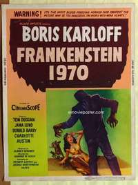 a253 FRANKENSTEIN 1970 Thirty By Forty movie poster '58 Boris Karloff, horror!
