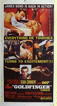 a003 GOLDFINGER three-sheet movie poster '64 Sean Connery as James Bond