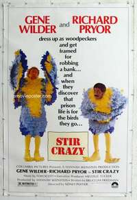 a216 STIR CRAZY Forty by Sixty movie poster '80 Gene Wilder, Richard Pryor