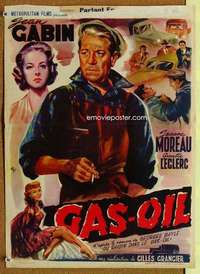 a066 GAS-OIL Belgian movie poster '55 Jean Gabin, Jeanne Moreau