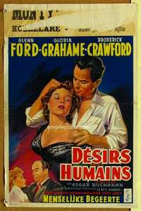 a080 HUMAN DESIRE Belgian movie poster '54 Fritz Lang, Ford, noir!