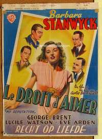 a097 MY REPUTATION Belgian movie poster '46 Barbara Stanwyck, Brent