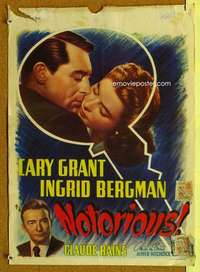 a105 NOTORIOUS Belgian 1948 art of Cary Grant & Ingrid Bergman in big key, Hitchcock classic!