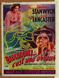 a141 SORRY WRONG NUMBER Belgian movie poster '48 Lancaster, Stanwyck