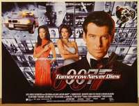 a386 TOMORROW NEVER DIES DS British quad movie poster '97 Brosnan, Bond