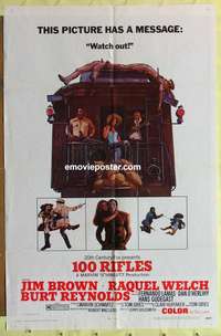 b006 100 RIFLES style A 1sh '69 Jim Brown, sexy Raquel Welch & Burt Reynolds on back of train!