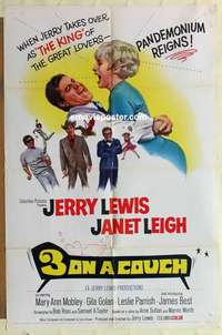 b012 3 ON A COUCH one-sheet movie poster '66 Jerry Lewis, Janet Leigh