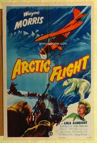 b060 ARCTIC FLIGHT one-sheet movie poster '52 Wayne Morris, North Pole!