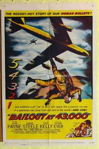 b075 BAILOUT AT 43,000 one-sheet movie poster '57 cool sky-diving image!