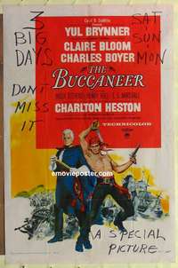b123 BUCCANEER one-sheet movie poster '58 Brynner, Heston, Bloom, Boyer
