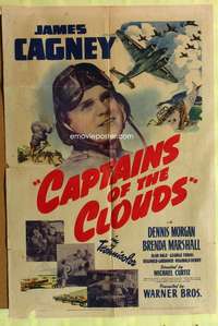 b134 CAPTAINS OF THE CLOUDS one-sheet movie poster '42 pilot James Cagney!