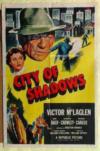 b168 CITY OF SHADOWS one-sheet movie poster '55 Victor McLaglen, John Baer