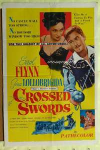 b205 CROSSED SWORDS one-sheet movie poster '53 Errol Flynn, Lollobrigida
