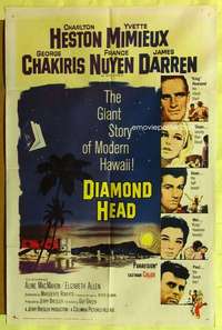 b234 DIAMOND HEAD one-sheet movie poster '62 Charlton Heston, Hawaii!