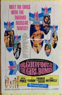b246 DR GOLDFOOT & THE GIRL BOMBS one-sheet movie poster '66 Mario Bava, AIP